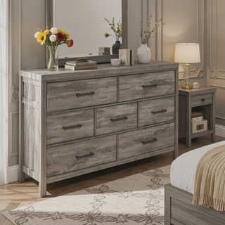Sunvega Weathered Gray Finish Melamine Laminate 7 Drawer Bedroom Dresser