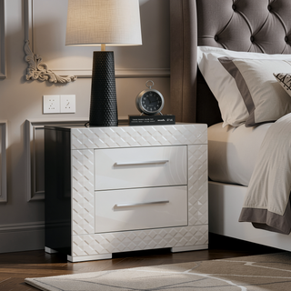 Sunvega Glam Style White High Gloss Finish Nightstand with Chrome Hardware