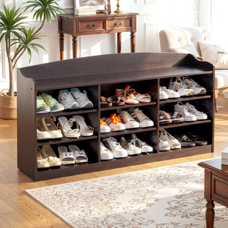 Sunvega Red Cocoa Entryway Shoe Bench with Nine Open Shelves for 18 Pairs