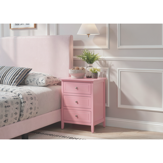 Sunvega Transitional Oak Nightstand With Three Drawers For Bedroom