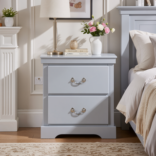 Sunvega Gray Traditional Nightstand with 2 Dovetail Drawers and Satin Nickel Handles