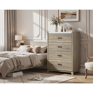 Sunvega Rustic Transitional Chest with Faux Marble Top and Four Drawers