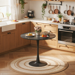 Sunvega Modern Round Dining Table with MDF Top and Sturdy Steel Base for Kitchen