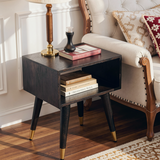 Sunvega Mid-Century Open Bedside Table with Shelf Storage in Solid Mango Wood