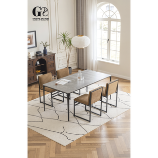Sunvega Modern Dining Chairs Set of 2 with Upholstered Linen Cushions and Iron Racks