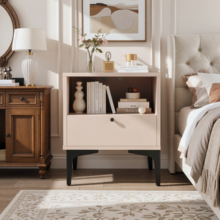 Sunvega Modern Light Oak Nightstand with Drawer and Shelf for Bedroom