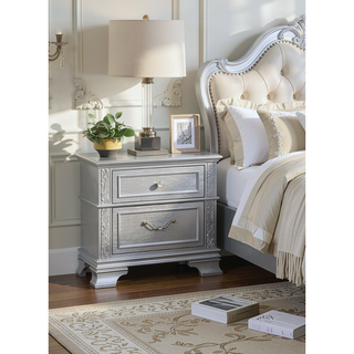 Sunvega Contemporary Gray Finish Nightstand with Glitter Front and Two Drawers