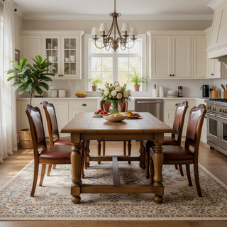 Sunvega Walnut Finish Round Drop Leaf Dining Table for Small Kitchen