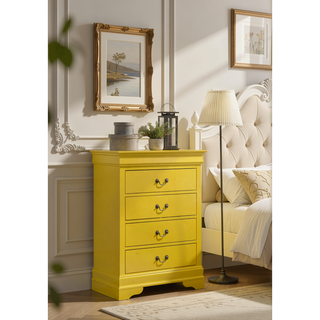 Sunvega Traditional Style Yellow Chest with Four Dovetailed Drawers and Metal Guides