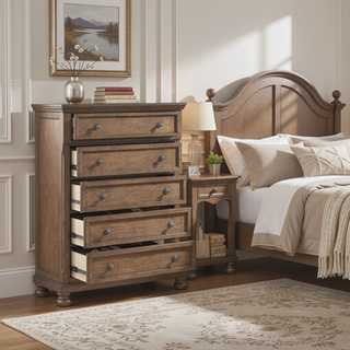 Sunvega Antique Brown Finish Nightstand with Hidden Drawer and Bun Feet