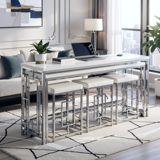 Sunvega Modern Silver Metal and White Five-Piece Counter Height Dining Set