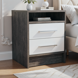 Sunvega Philadelphia Two Drawer Nightstand with Concealed Open Shelf