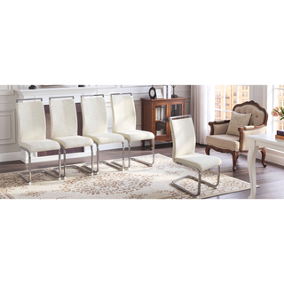 Sunvega Cream Textured Granular Fabric Dining Chairs with Ergonomic Backrest for Modern Spaces