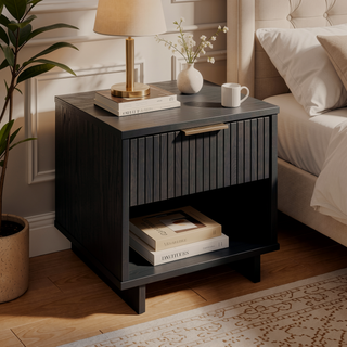 Sunvega Modern Contemporary Glam Nightstand with Gold Steel Handles for Bedroom