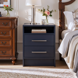 Sunvega Light Gray Nightstand with Two Spacious Drawers and Top Shelf for Bedroom