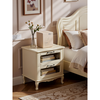 Sunvega Rattan Style Nightstand with 2 Faux Rattan Drawers for Bedroom and Living Room