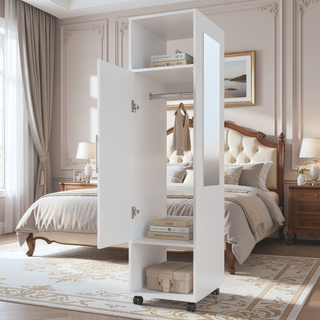 Sunvega Compact Melamine Wardrobe with Mirror Door and Open Storage