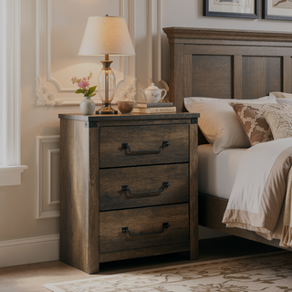 Sunvega Antique Brass Drop Handles Rustic Gray Chest with Four English Dovetail Drawers
