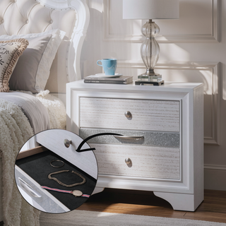 Sunvega Chic Nightstand with Textured Surface and Jewelry Drawer for Bedroom