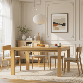 Sunvega 54-inch Square Transitional Solid Oak Veneer Dining Table for 8