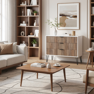 Sunvega Modern Glam Dresser with Gold Metal Handles and Splayed Legs for Bedroom