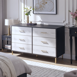 Sunvega Modern Nightstand with Patterned Drawer Fronts and Three Spacious Storage Drawers