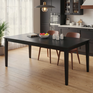 Sunvega Distressed Black Rectangular Extension Leaf Dining Table with Modern Design