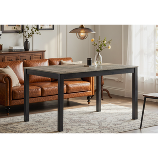 Sunvega Contemporary Farmhouse Rectangular Dining Table with Two Tone Brown Black Finish