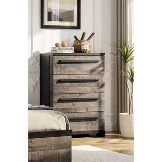 Sunvega Contemporary Brown Gray Finish Four Drawer Wooden Bedroom Chest