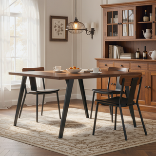 Sunvega 54-inch Square Walnut Veneer Dining Table with Iron Legs for 8