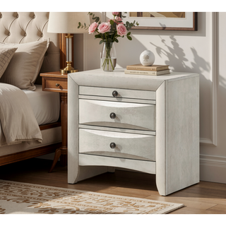 Sunvega Contemporary Neutral White Finish Curved Drawer Fronts Nightstand