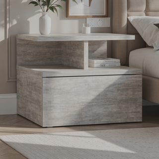 Sunvega Floating Nightstand with Large Drawer and Multiple Shelves for Storage or Decor