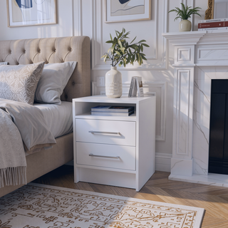 Sunvega Smokey Oak and White Finish Nightstand with Two Drawers and Open Shelf