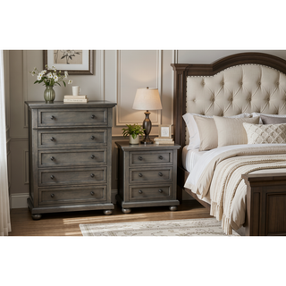 Sunvega Gray Modern Nightstand with Full Extension Drawers and Felt-Lined Top