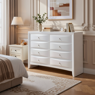 Sunvega White Finish Dresser with Eight Spacious Drawers and Durable Dovetail Joints
