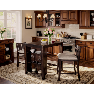 Sunvega Transitional Dark Cherry and Gray Finish 3pc Dining Set with Storage Shelves