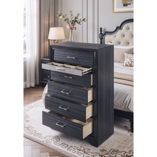 Sunvega Naima Black Finish 5-Drawer Chest with Jewelry Organizer and Silver Knobs