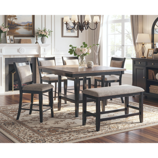 Sunvega Farmhouse Style Espresso Brown Faux Leather Upholstered Bench with Footrest