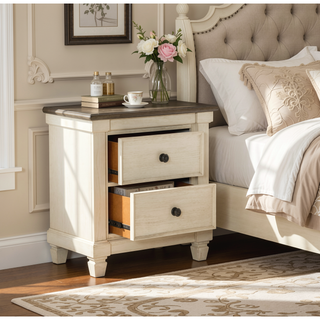 Sunvega Transitional Rustic Nightstand with 2 Dovetail Drawers Flat Knobs