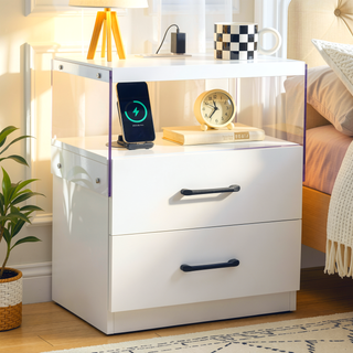 Sunvega Modern LED Nightstand with Adjustable Lights and 2 Drawers for Bedroom
