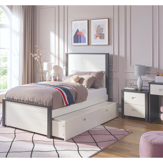 Sunvega Transitional Style Distressed White Plank Design 2-Drawer Nightstand with USB