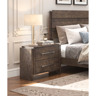 Sunvega Solid Rubberwood Nightstand with Two Drawers in Dark Walnut Finish