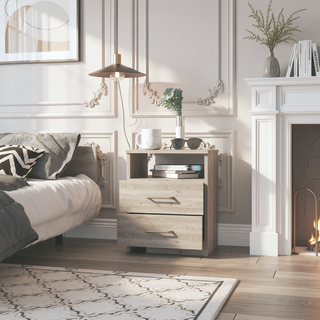 Sunvega 19.9 Inch High Nightstand with Two Drawers and Open Shelf