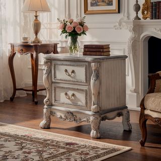 Sunvega Dresden Vintage Bone White Finish Nightstand with Two Spacious Felt-Lined Drawers