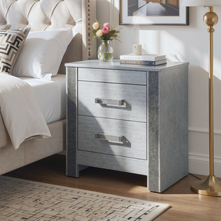 Sunvega Silver Nightstand with Spacious Drawers and Hidden Jewelry Compartment