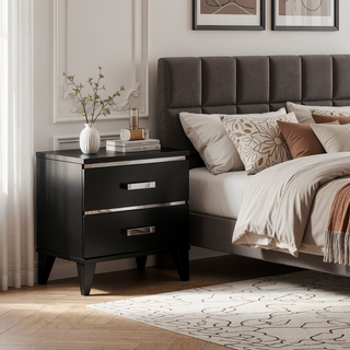 Sunvega Black 2-Drawer Nightstand with Spacious Storage and Smooth Glides