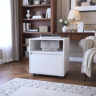 Sunvega White 1-Drawer Nightstand with Smooth Rolling Casters and Spacious Top Surface
