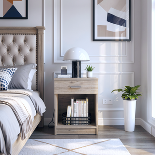 Sunvega Light Gray Nightstand with One Drawer, Low Shelf, and Superior Top