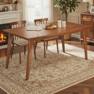 Sunvega Handcrafted Teak Brown Solid Rubberwood Dining Table for 6
