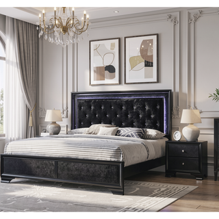 Sunvega Modern Glam Style Black Finish Five Drawer Chest Nightstand with Faux Crystal Pulls